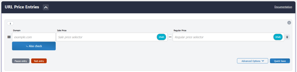 URL Price Entries